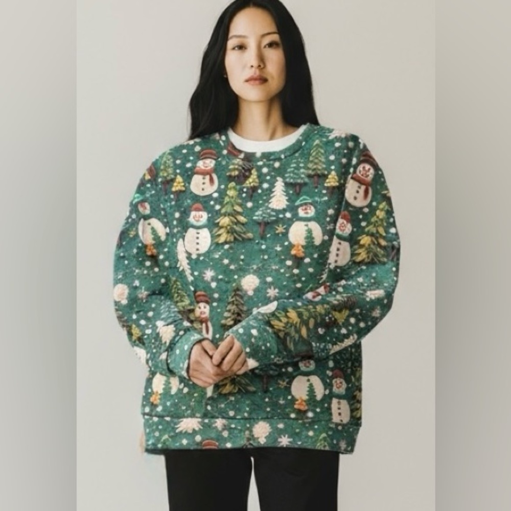 Festive Snowman and Tree Kids Sweatshirt